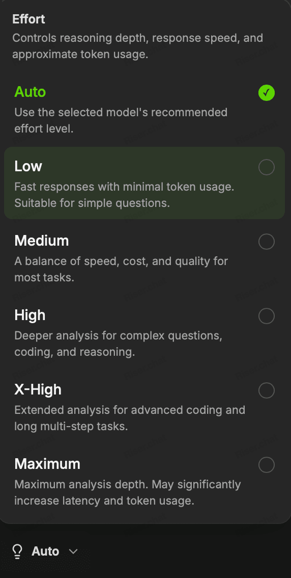 Effort selector for OpenAI, Claude, DeepSeek, and Grok