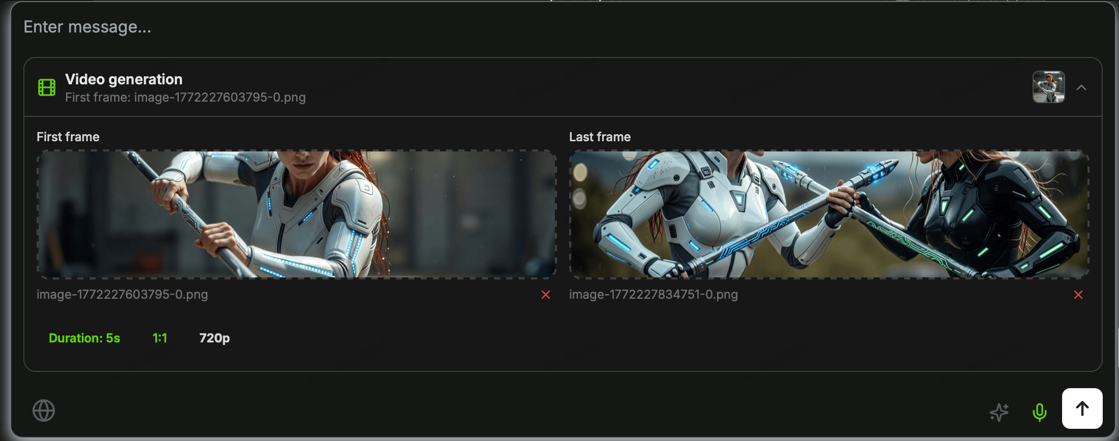 First and last frame settings for video generation