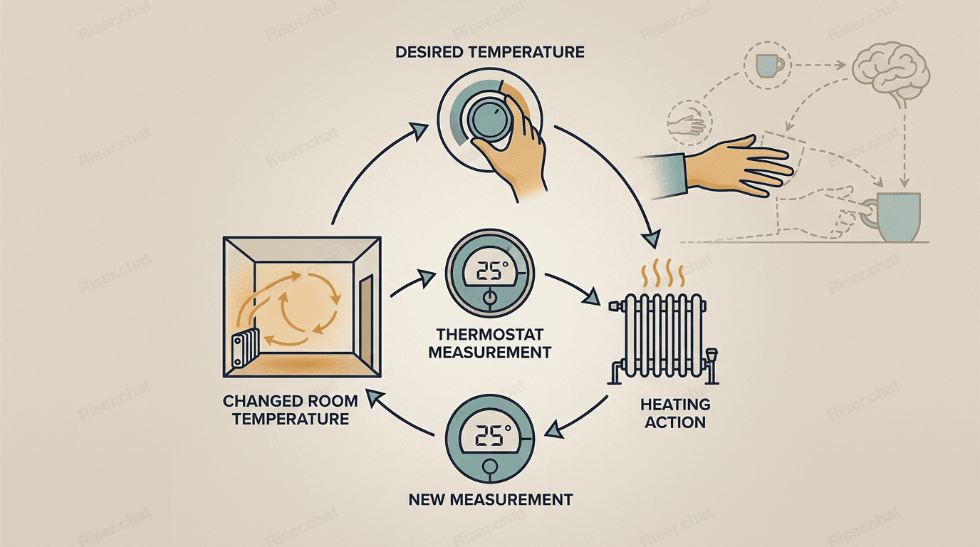 Cybernetic feedback loop illustrated through a control system